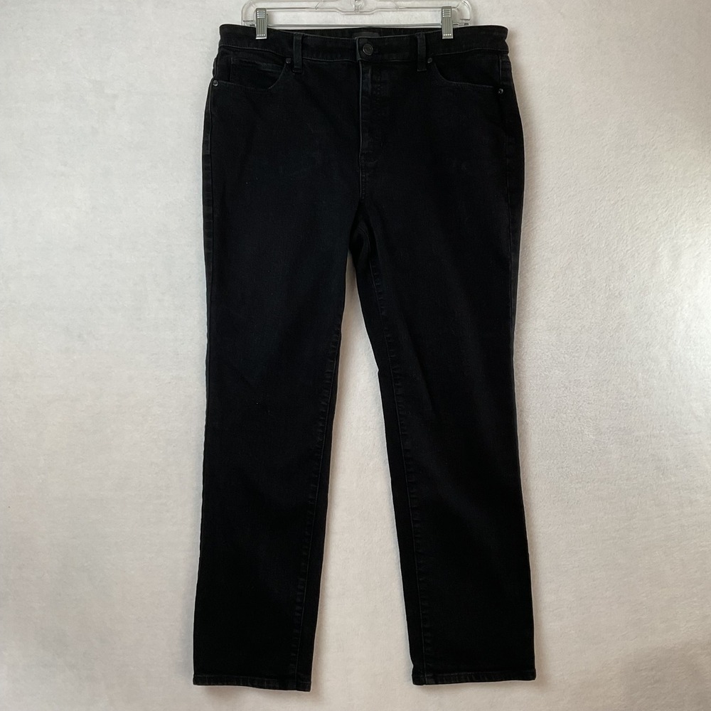 Talbots Womens 14P Straight Leg Jeans Black Stretch Denim Petite